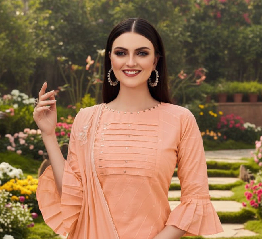 Premium Cotton Printed Suit Set – Three-Piece Kurta, Plazzo & Dupatta