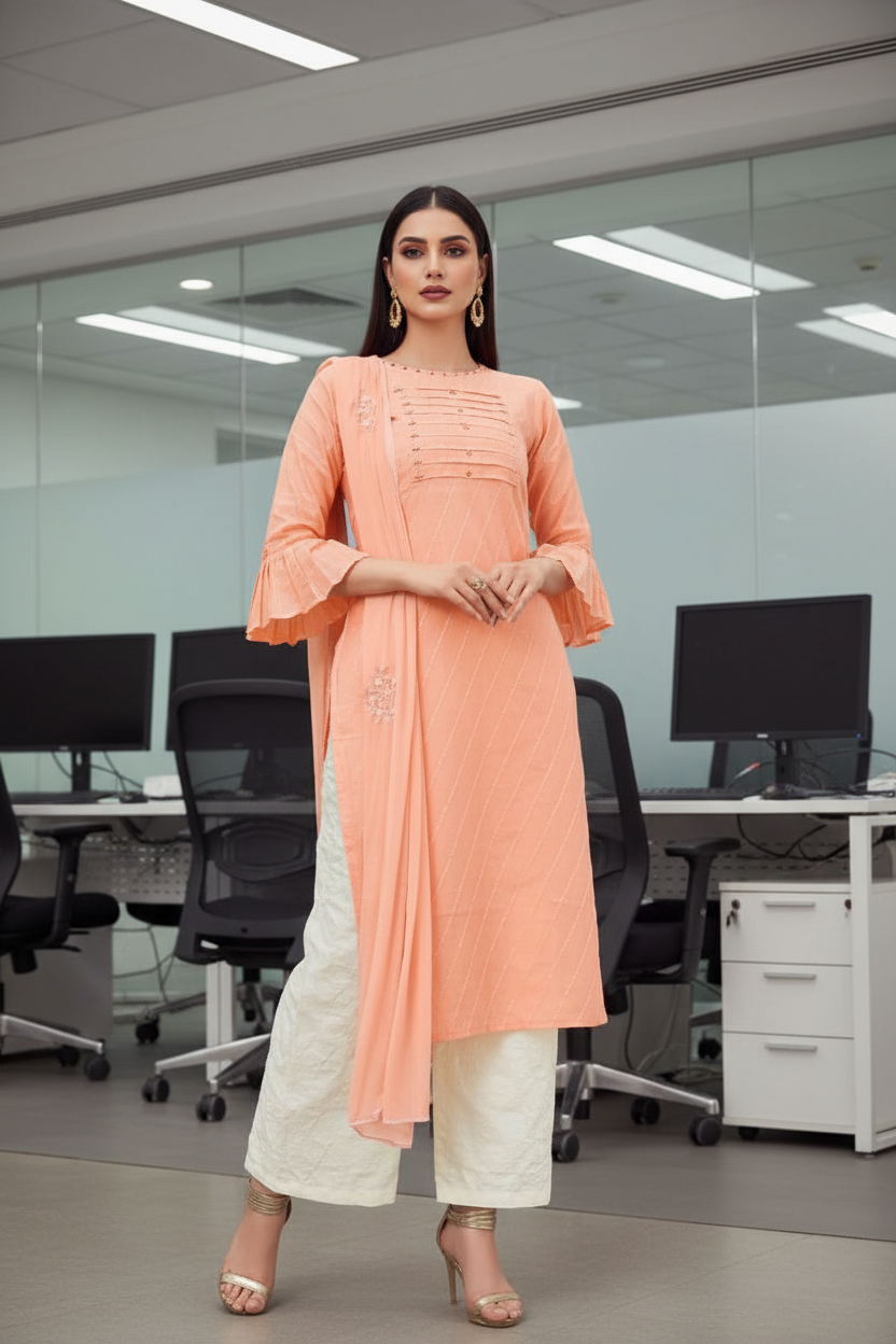 Premium Cotton Printed Suit Set – Three-Piece Kurta, Plazzo & Dupatta