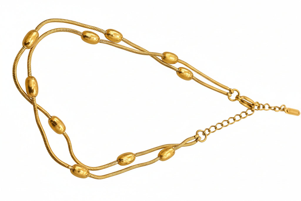 Gold-Plated Oval Bead Anklet
