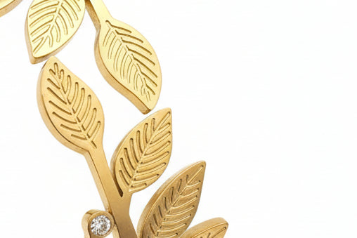 Stainless Steel Openable Olive Leaf Bracelet - 18K Gold Plated