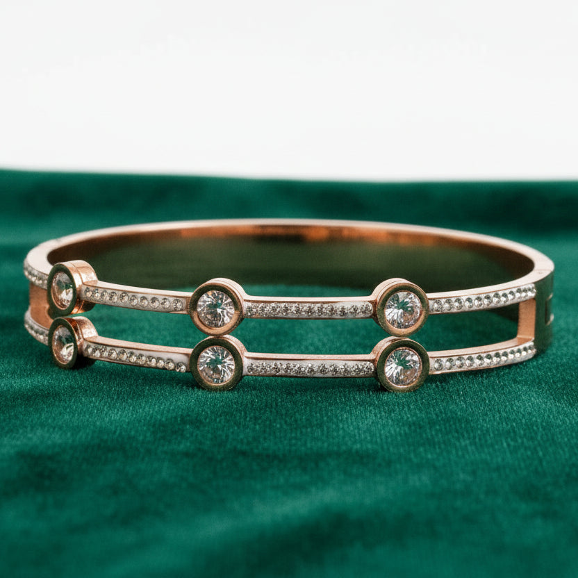 Rose Gold Stone-Studded Bangle - Contemporary Design