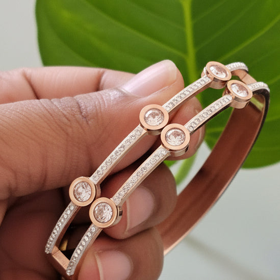 Rose Gold Stone-Studded Bangle - Contemporary Design