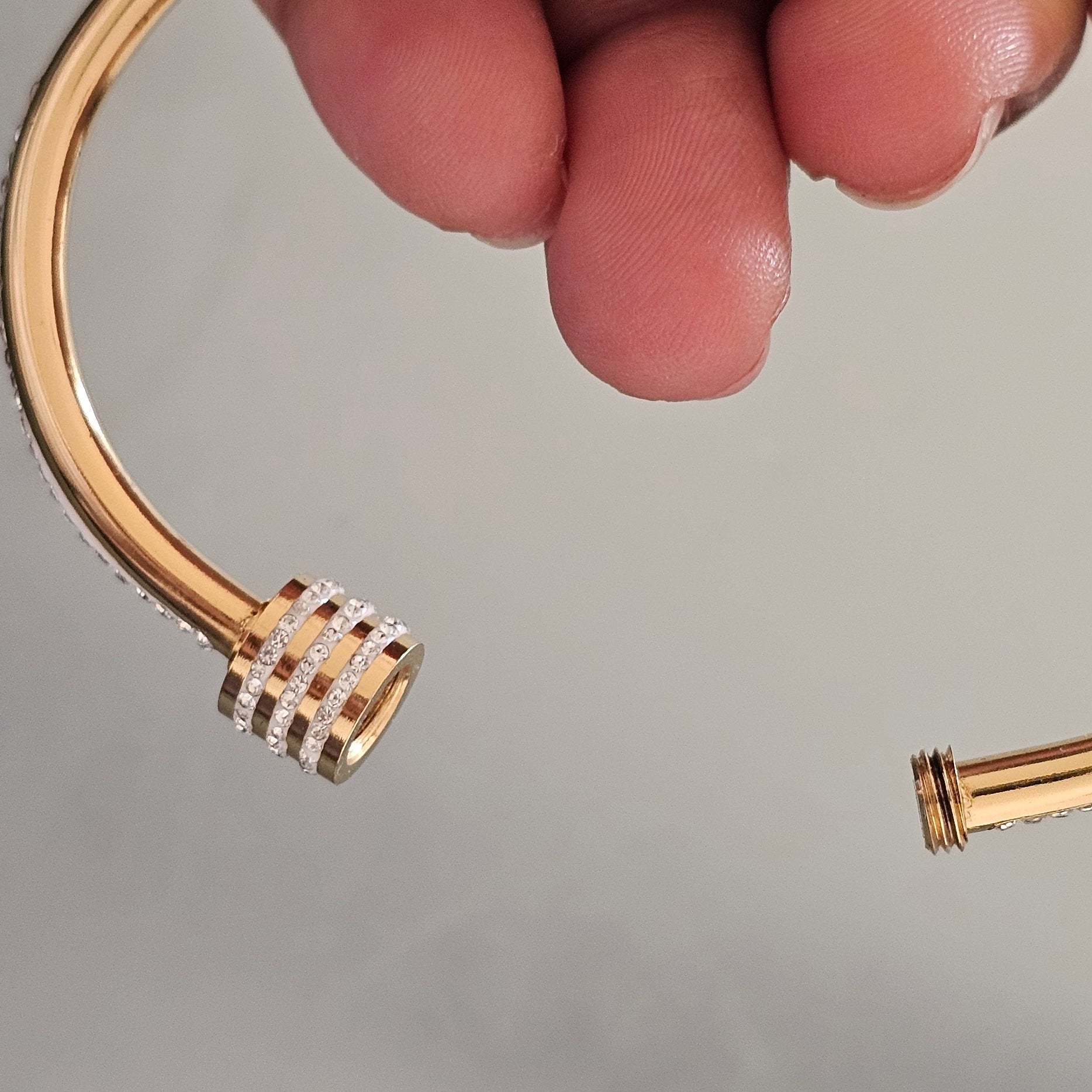 18K Gold CZ Stone Bangle - Hinged Clasp Bracelet