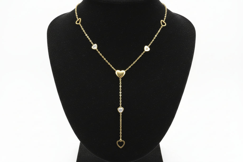 Y-Shaped Design Gold-Plated Heart Lariat Necklace