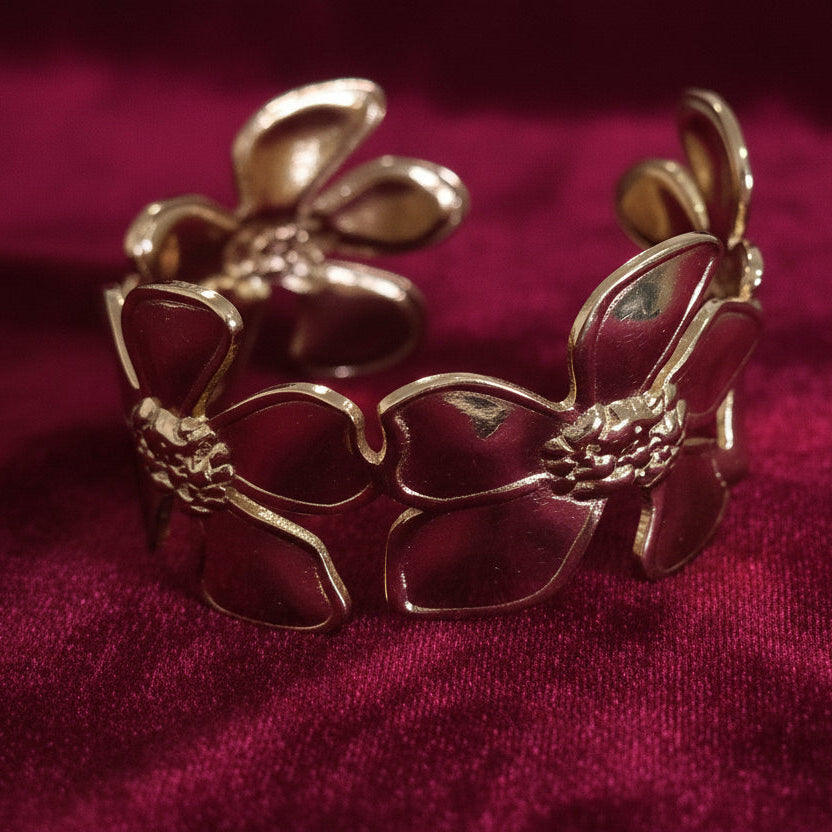 Gold Flower Cuff Bracelet - Premium Stainless Steel