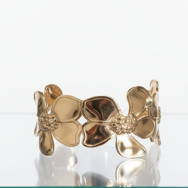 Gold Flower Cuff Bracelet - Premium Stainless Steel