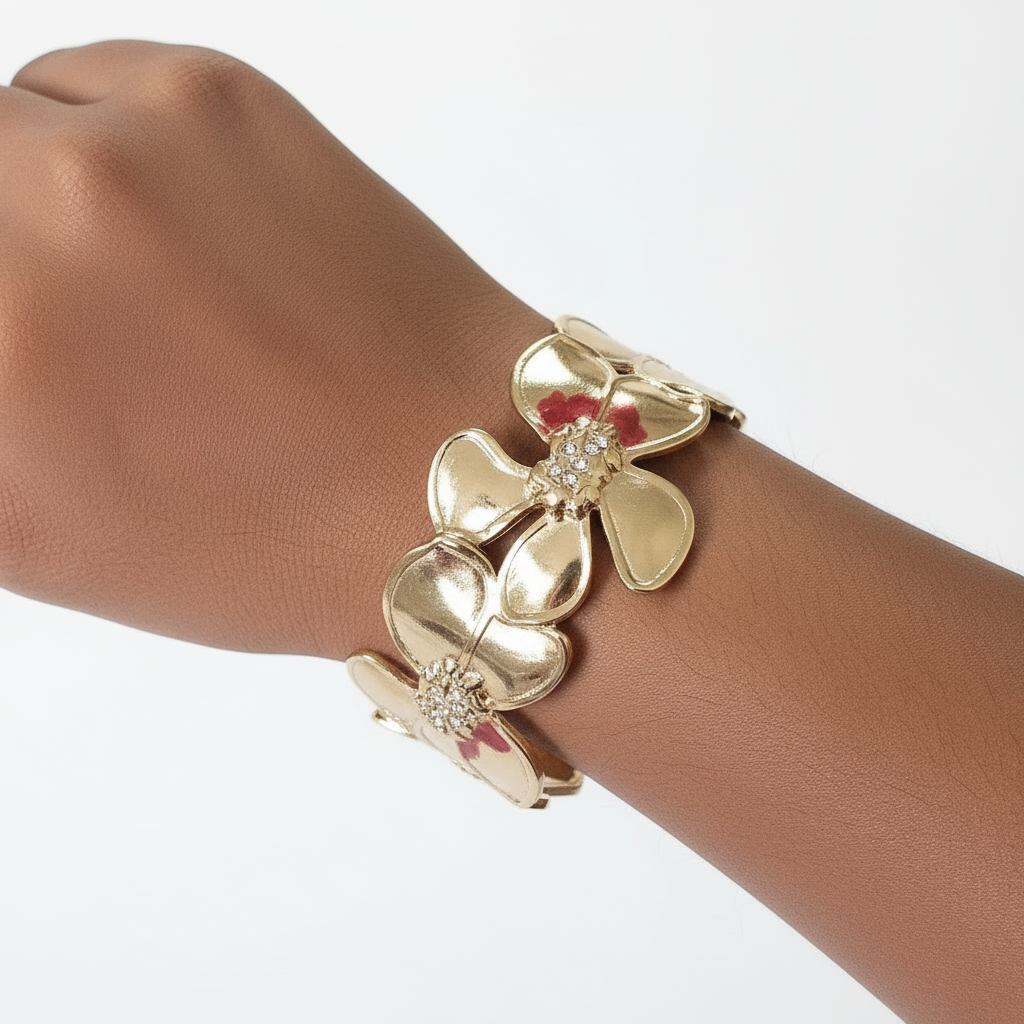 Gold Flower Cuff Bracelet - Premium Stainless Steel
