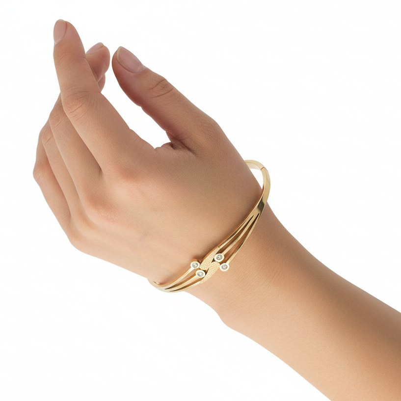 Layered 18K Gold Bangle Bracelet - Stacked Design