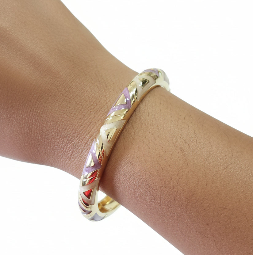 Rose Gold Geometric Enamel Bangle | 18K Plated Anti-Tarnish Bracelet