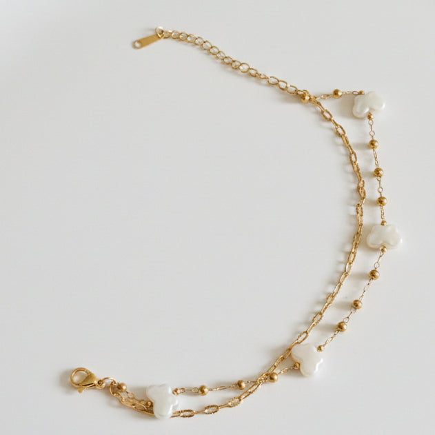18K Gold-Plated White Clover Double Layer Bracelet