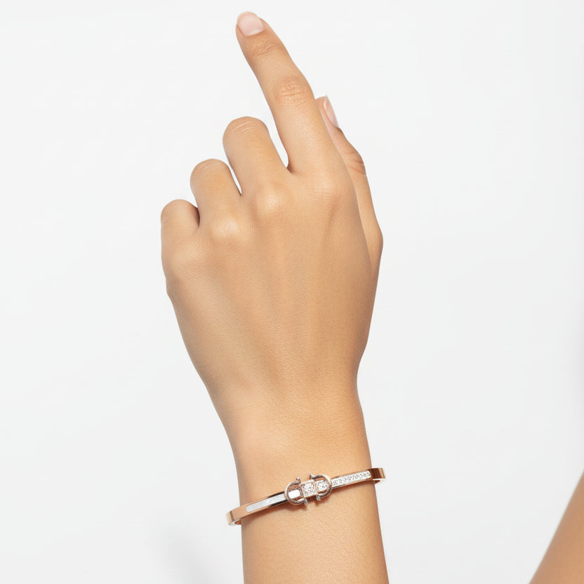 Rose Gold Crystal Buckle Bangle | 18k Plated Anti-Tarnish Bracelet with Ceramic Inlay