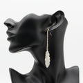 Gold Feather Drop Earrings with Chain Detail