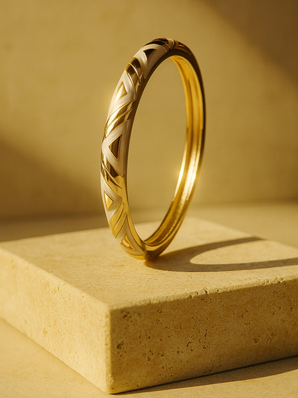 Rose Gold Geometric Enamel Bangle | 18K Plated Anti-Tarnish Bracelet