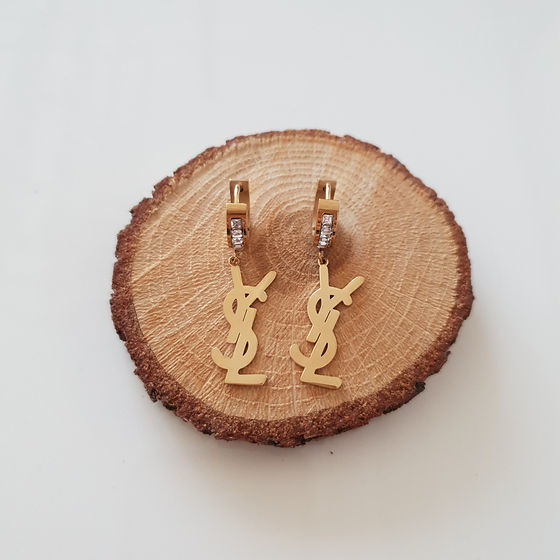 Luxury Logo Dangle Earrings with Crystal Accents