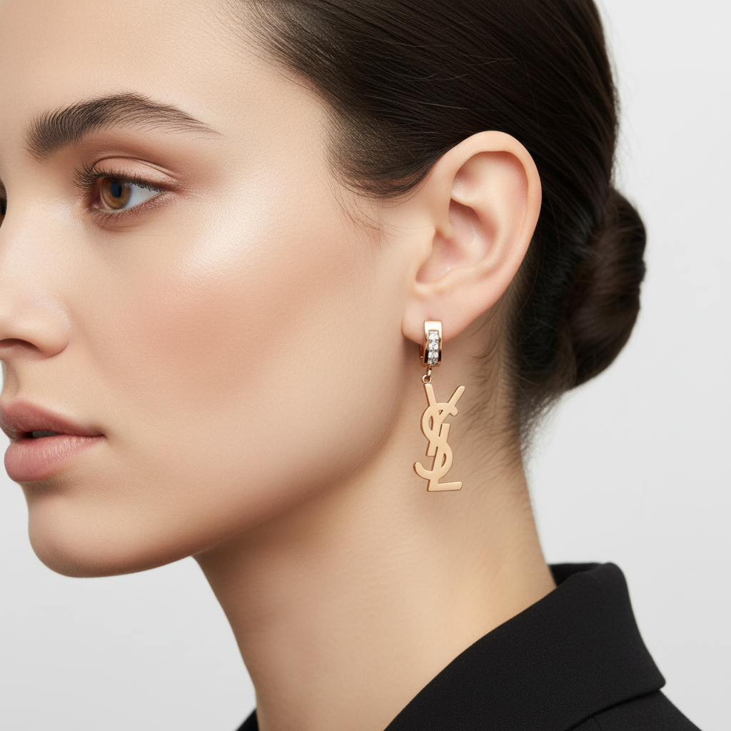 Luxury Logo Dangle Earrings with Crystal Accents