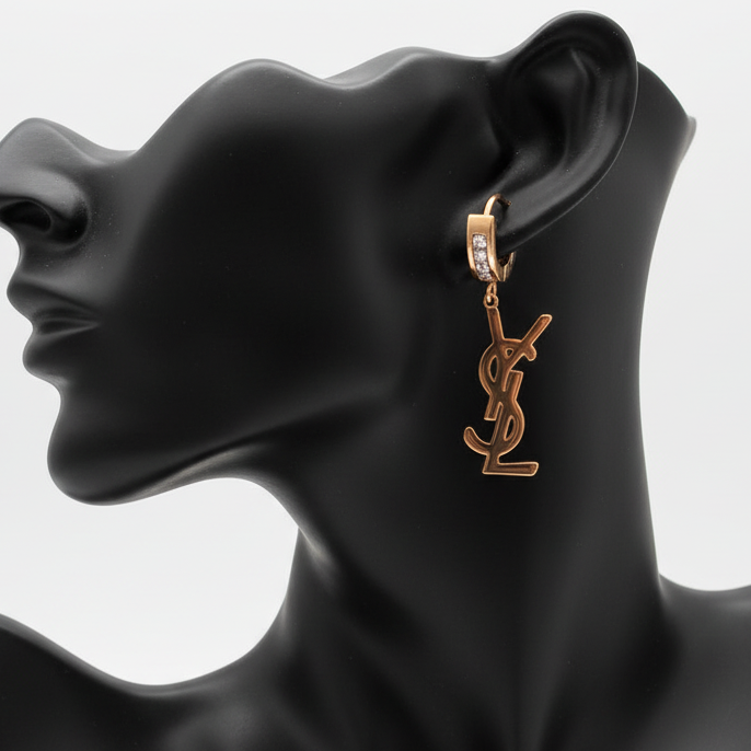 Luxury Logo Dangle Earrings with Crystal Accents