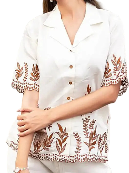 Chanderi Embroidered Coord Set – Off-White Elegance