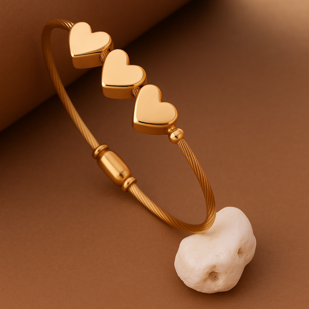 Golden Heart Cable Bangle - Stainless Steel