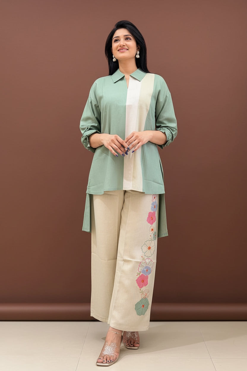 High-Low Cotton Kurta Set
