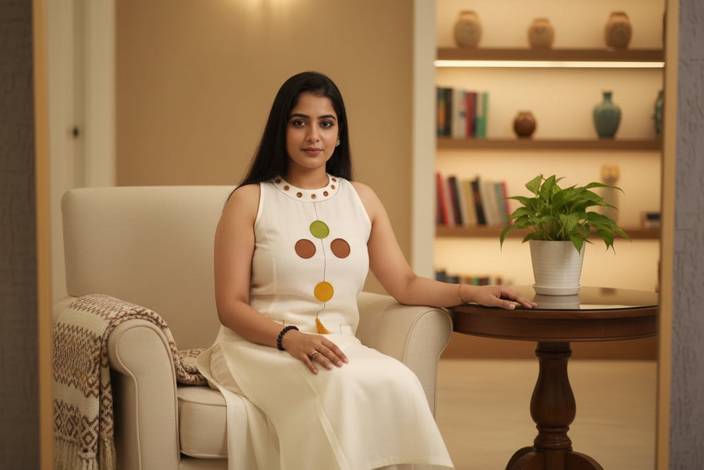 White Stitched A-Line Kurta Set