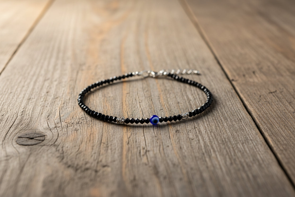 Evil Eye Black Beads Adjustable Anklet