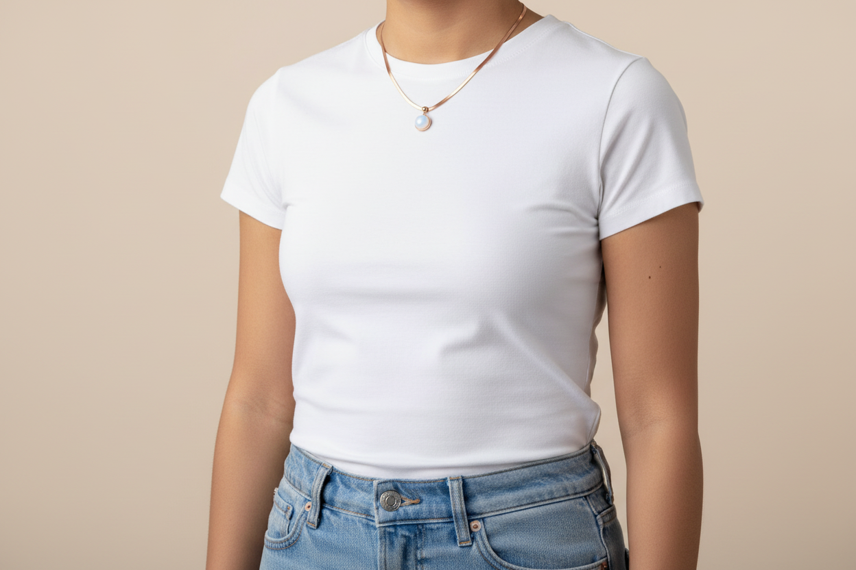 Rose Gold Plated Herringbone Chain Necklace with Faux Pearl Pendant