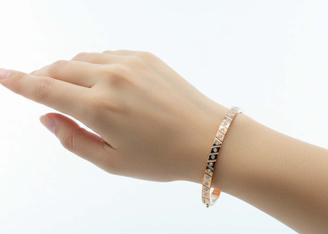 Geometric Rose Gold & Diamond Bangle