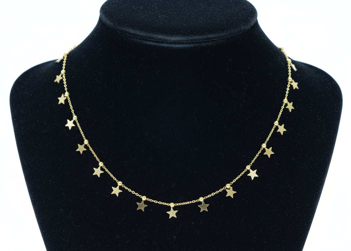 Hypoallergenic 18K Gold Star Station Necklace for Women