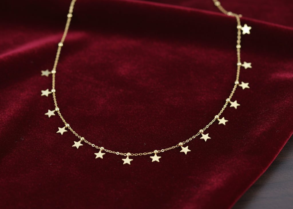 Hypoallergenic 18K Gold Star Station Necklace for Women