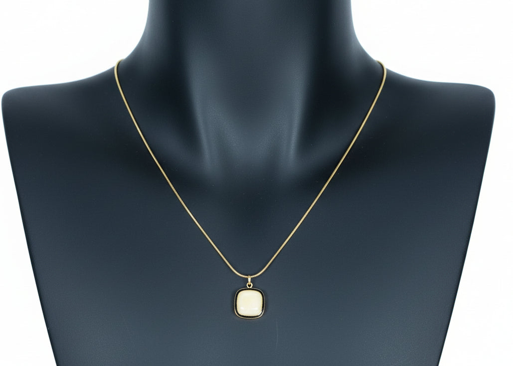 Gold Plated Anti-Tarnish Square Stone Pendant Necklace
