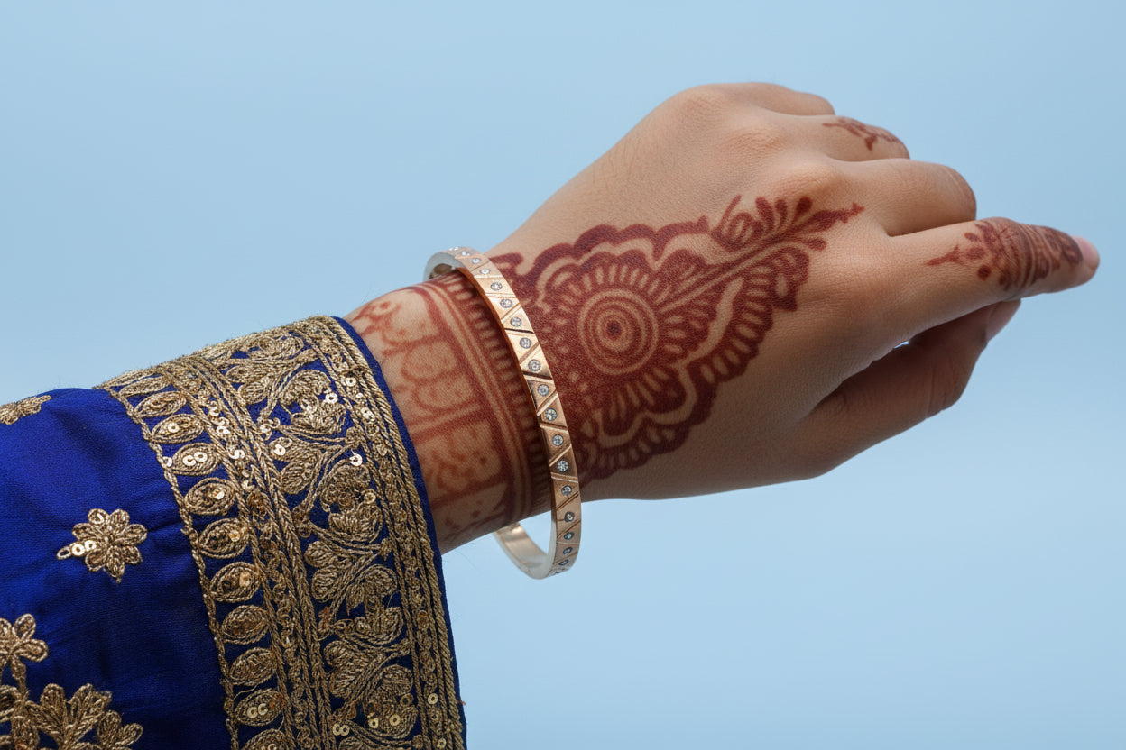 Geometric Rose Gold & Diamond Bangle