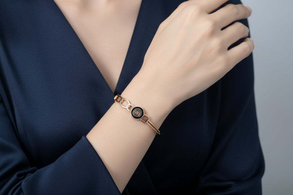 Rose Gold-Plated Roman Numeral Bangle Bracelet