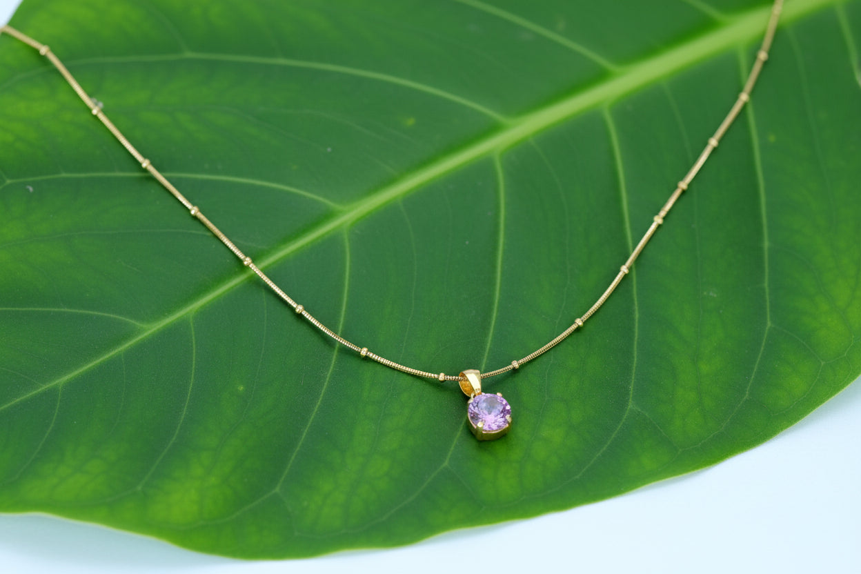 Purple Stone Pendant Necklace - Gold Plated