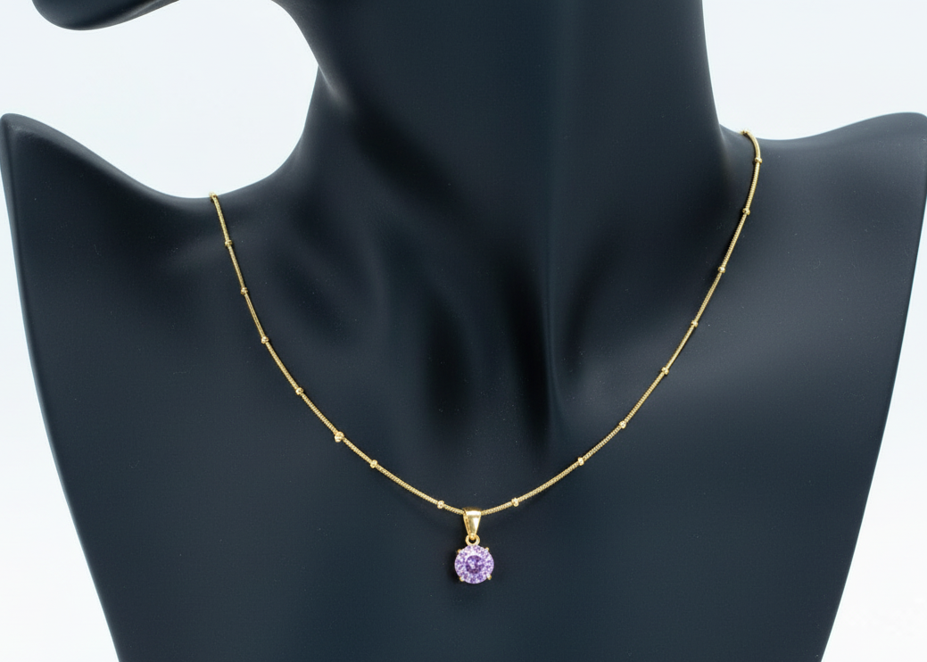 Purple Stone Pendant Necklace - Gold Plated