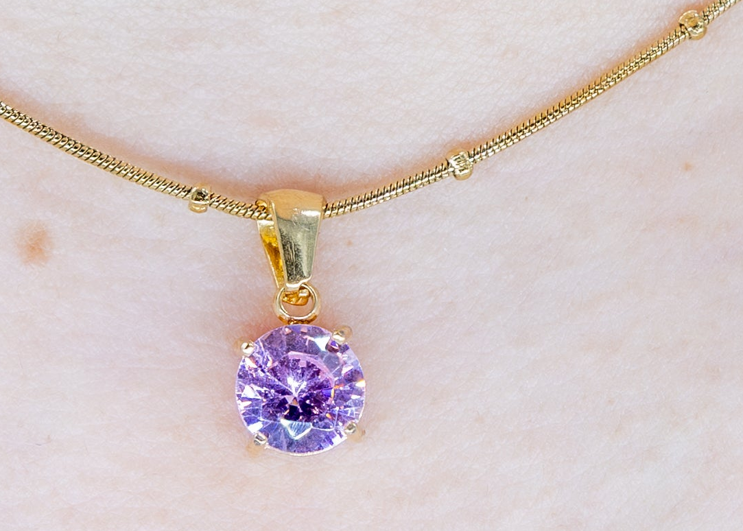 Purple Stone Pendant Necklace - Gold Plated