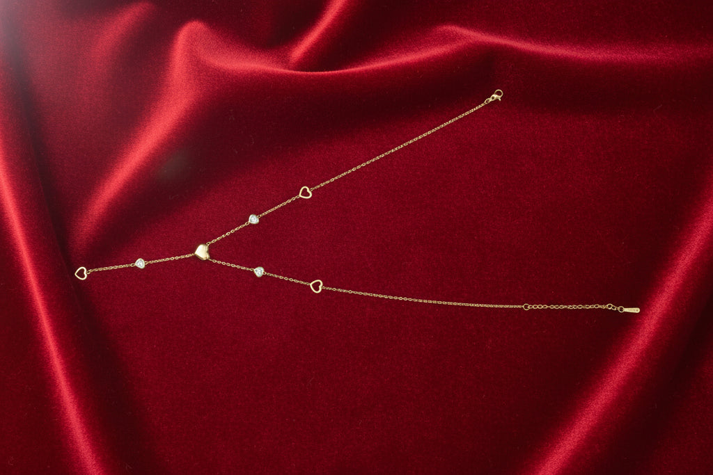 Y-Shaped Design Gold-Plated Heart Lariat Necklace