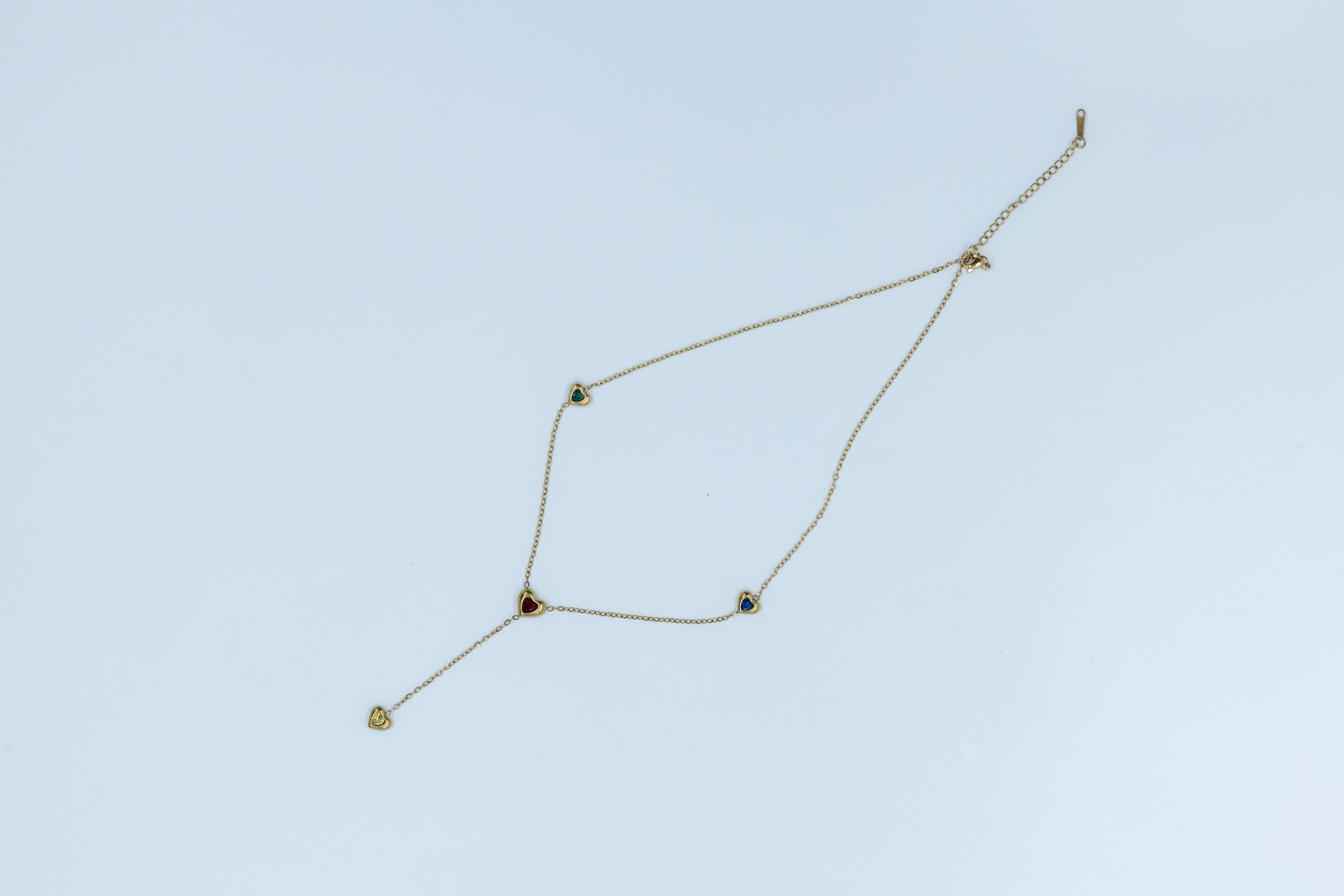 Multi-Color Heart Y Necklace - Gold Plated Lariat