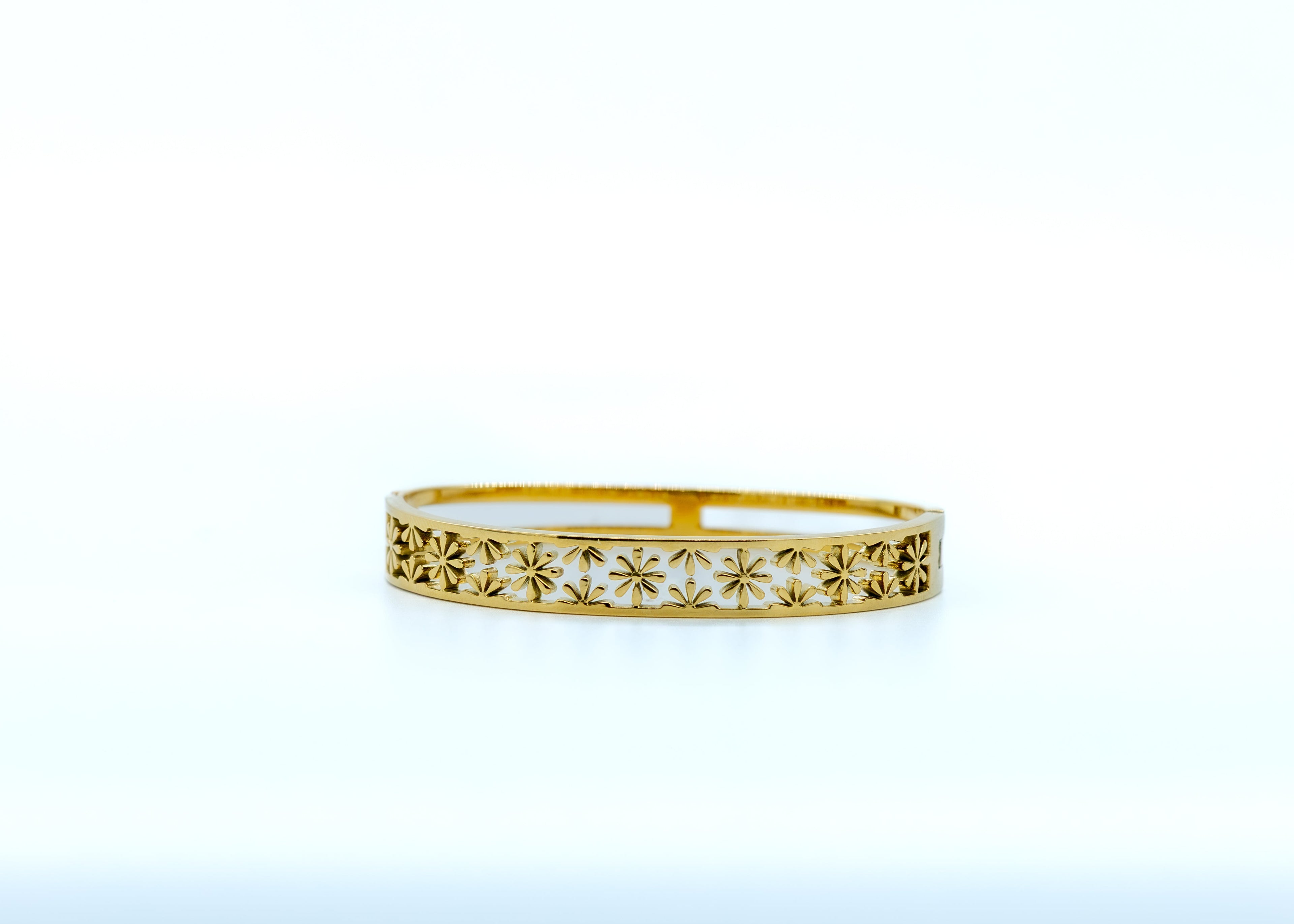 18K Gold Plated Floral Engraved Stainless Steel Bangle