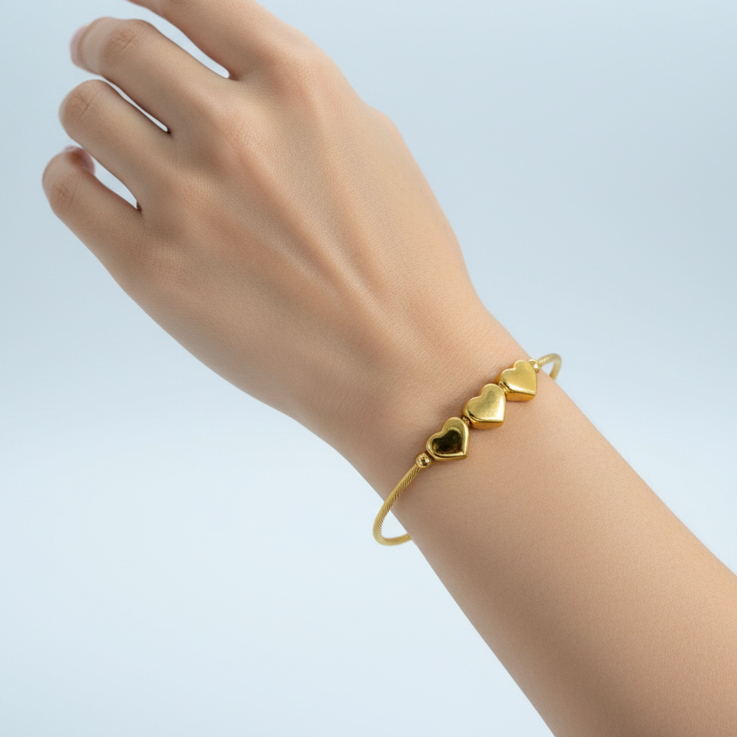 Golden Heart Cable Bangle - Stainless Steel