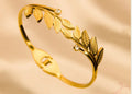 Stainless Steel Openable Olive Leaf Bracelet - 18K Gold Plated