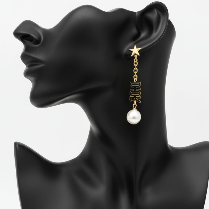 Luxury-Inspired Asymmetric Drop Earrings with Pearl Detail