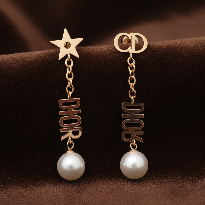 Luxury-Inspired Asymmetric Drop Earrings with Pearl Detail