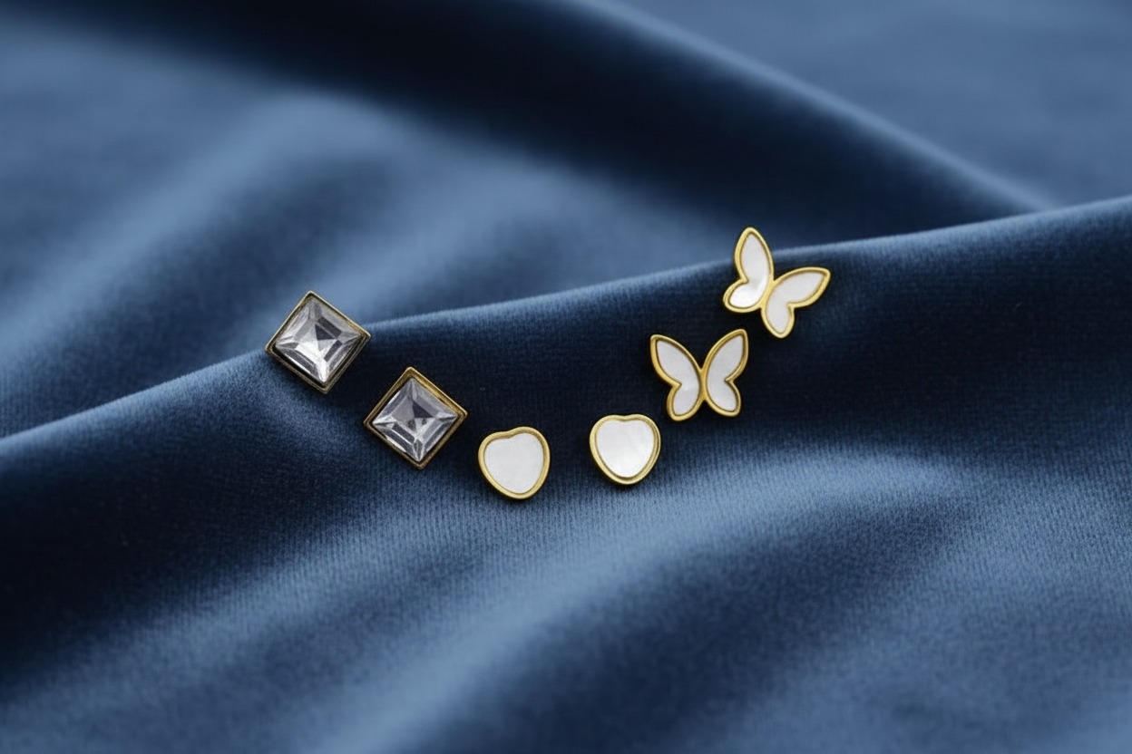 Gold-Plated Stud Earring Set - 3 Pairs