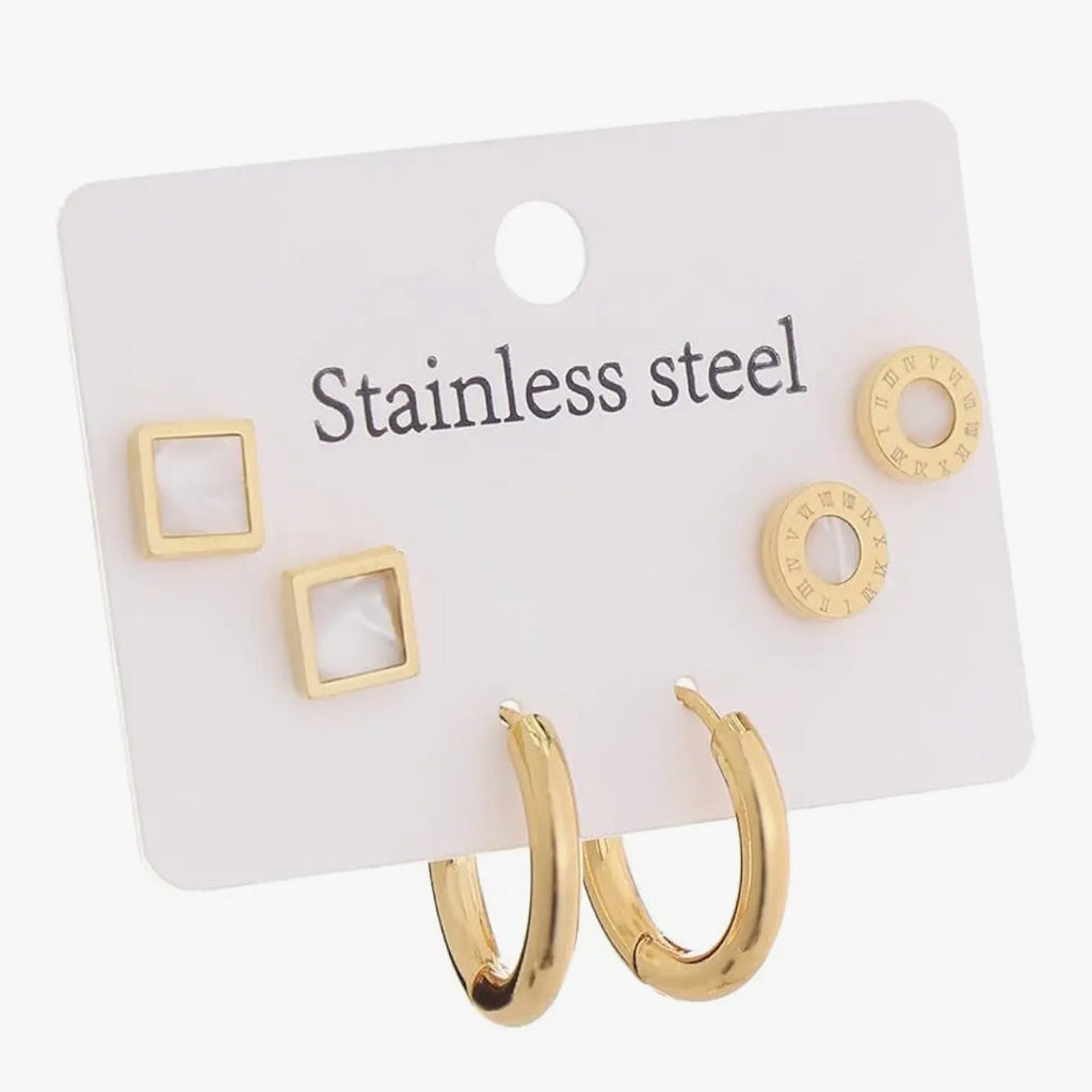 Stainless Steel Anti-Tarnish Earring Set - 3PCS