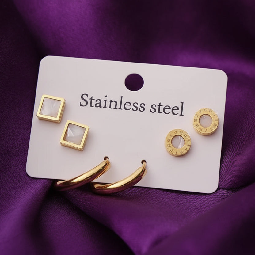 Stainless Steel Anti-Tarnish Earring Set - 3PCS