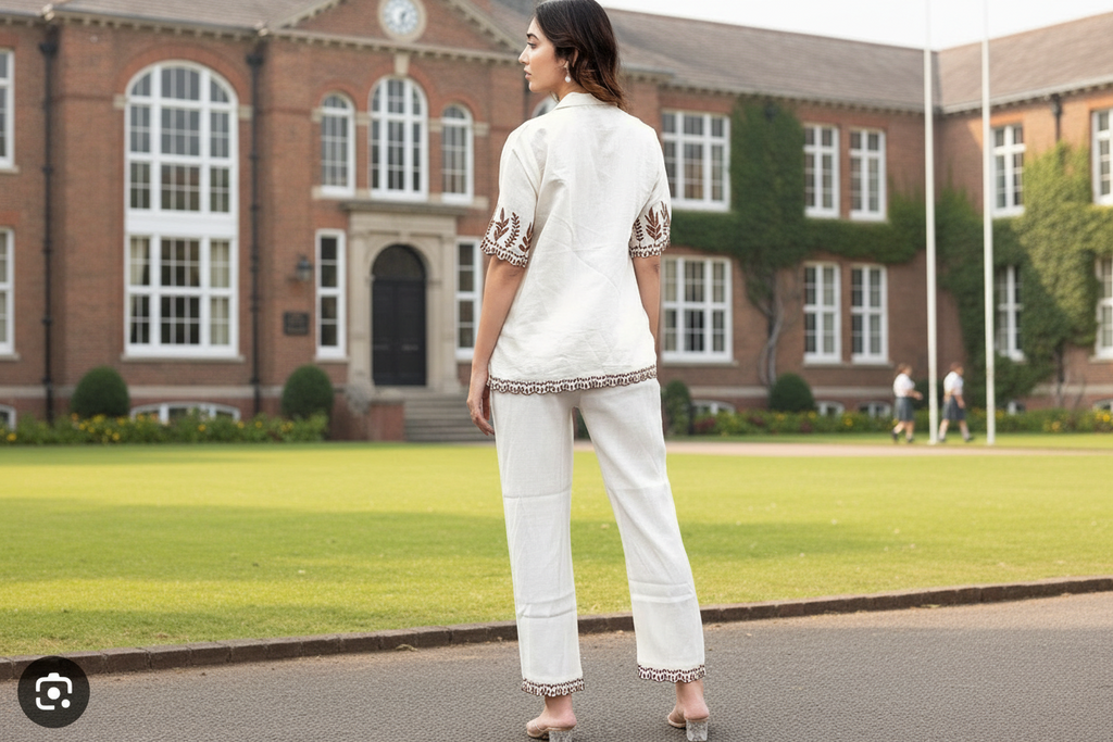 Chanderi Embroidered Coord Set – Off-White Elegance