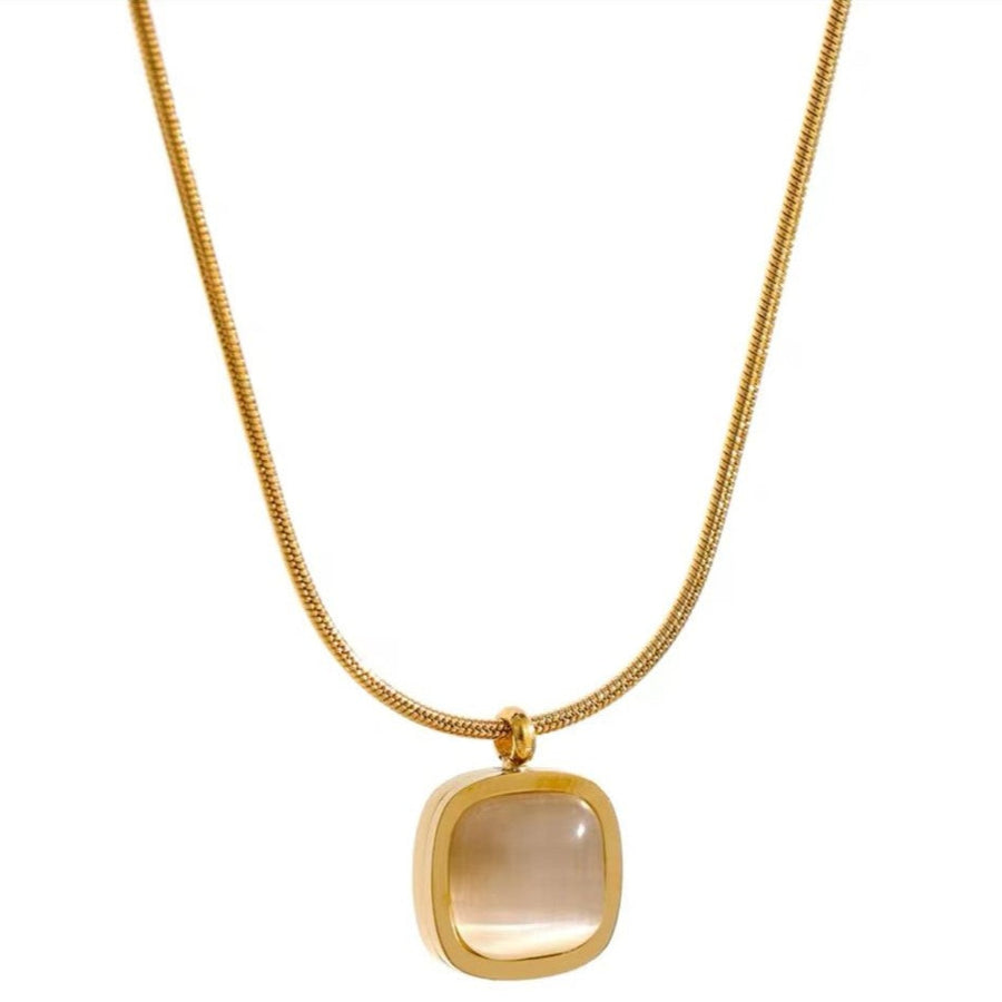 Gold Plated Anti-Tarnish Square Stone Pendant Necklace