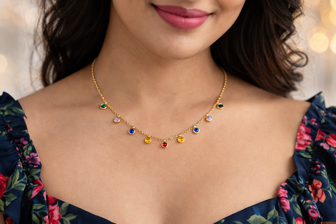 Multicolor Stone Necklace – Stainless Steel