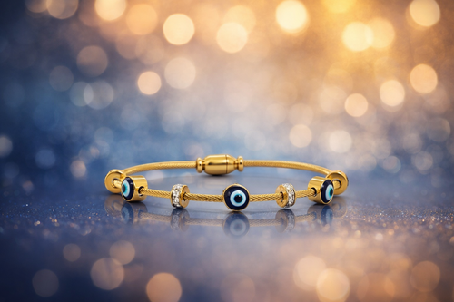 18K Gold Plated Stainless Steel Evil Eye Bangle