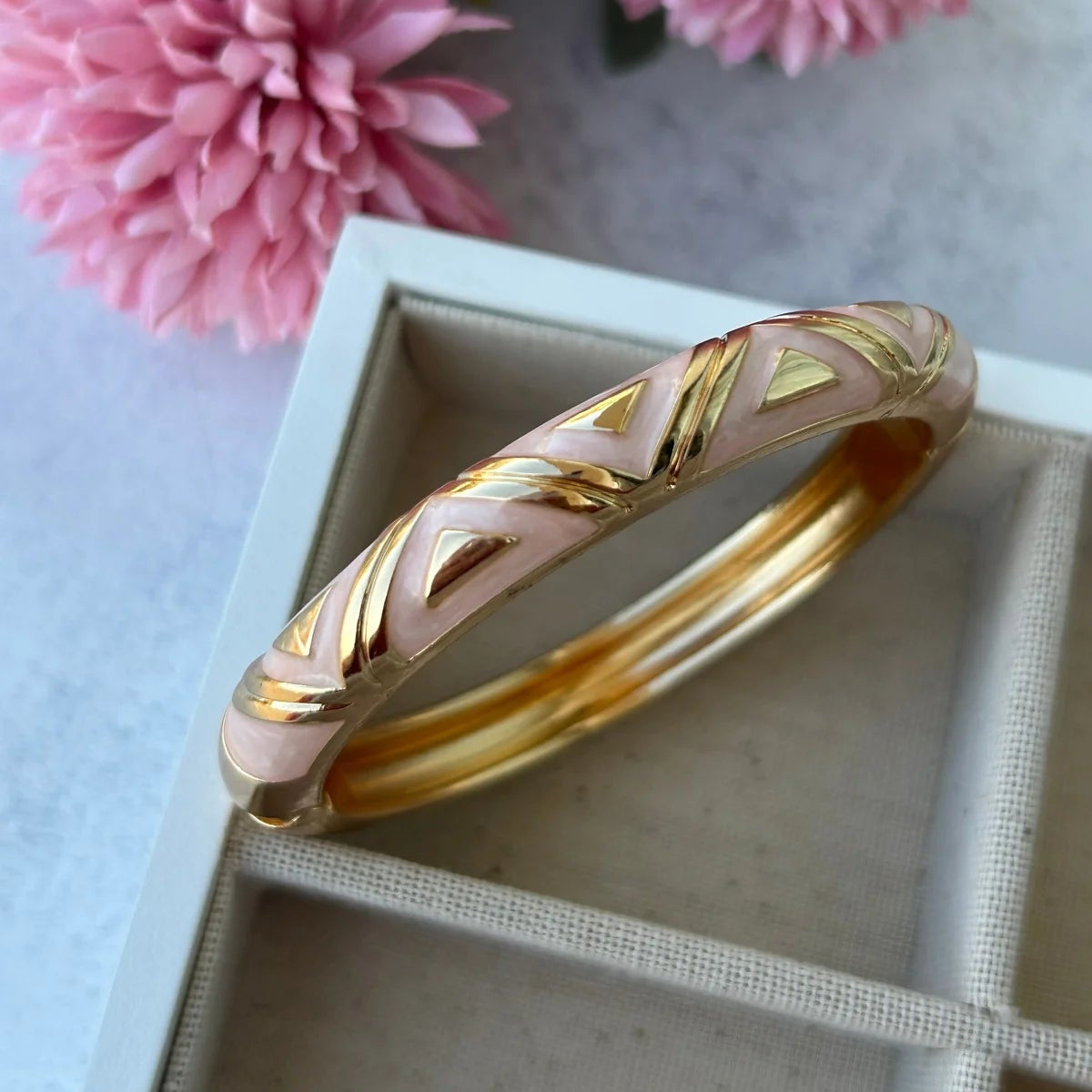 Rose Gold Geometric Enamel Bangle | 18K Plated Anti-Tarnish Bracelet